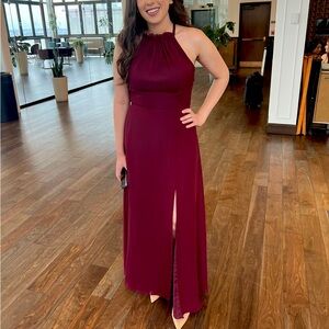 JJ’s House Burgundy Halter Bridesmaid Dress